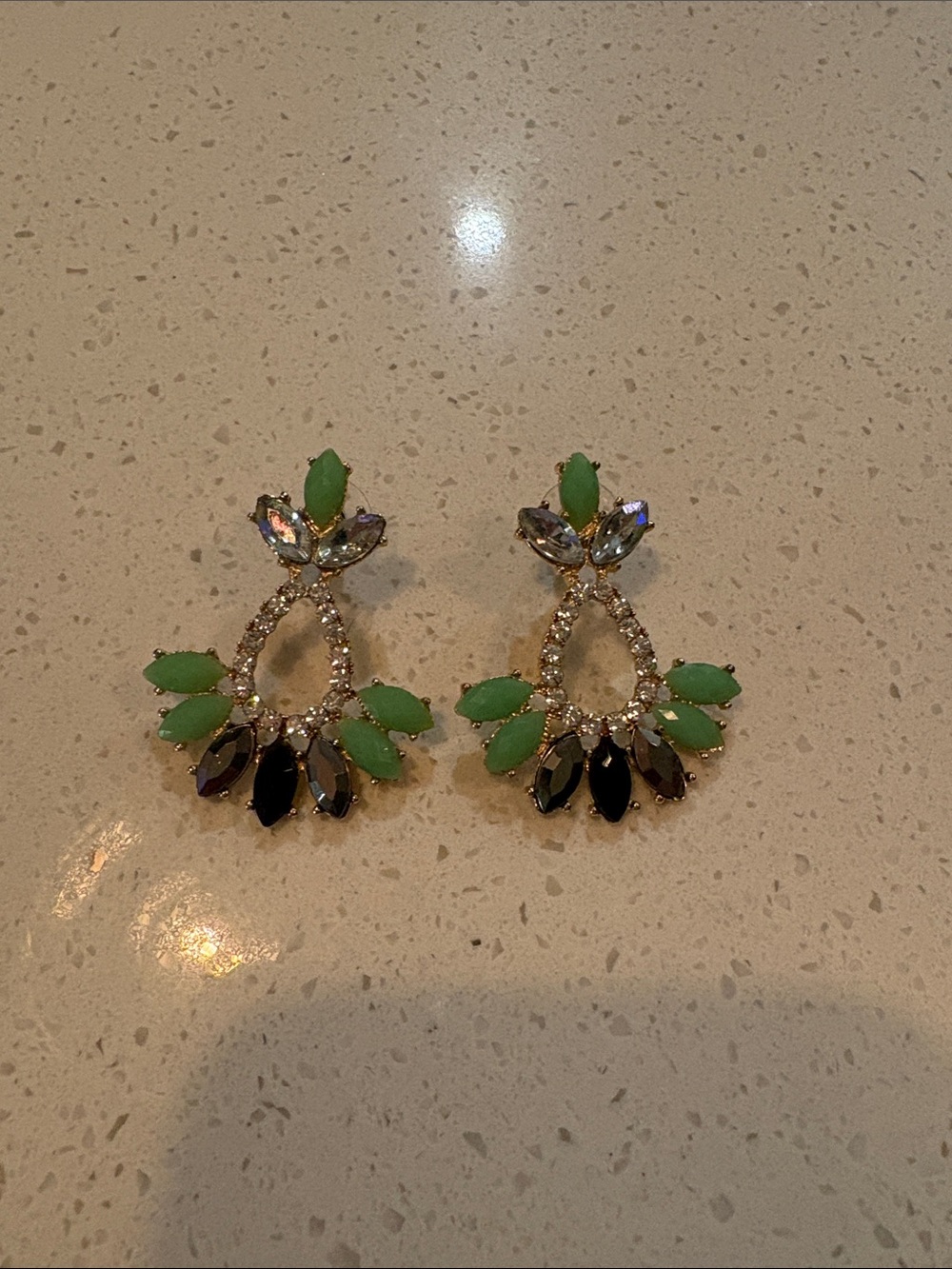 Green and Black Crystal Drop Earrings - Brand Unspecified